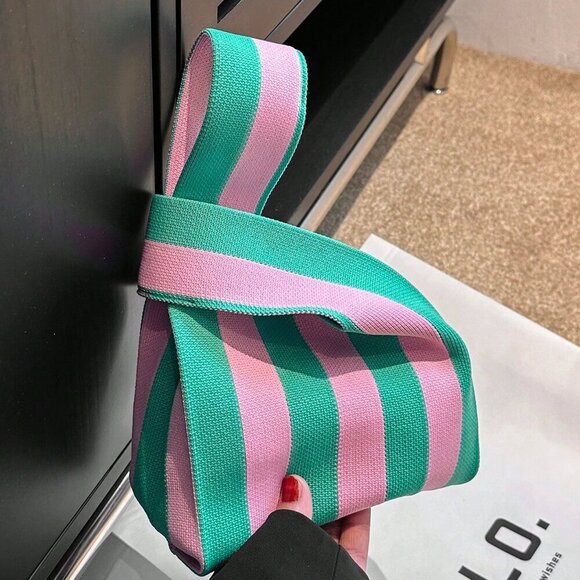 Pink Casual Women's Duke Crochet Stripe Pattern Lattice Handheld Bag - Picture 4 of 10